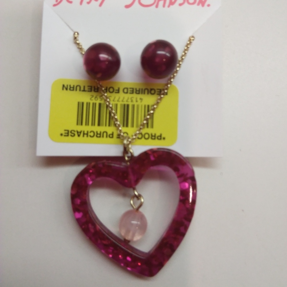 BetseyJohnsonNew Magenta Heart Necklace & Earrings